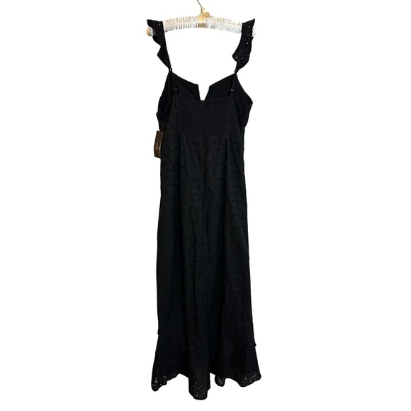 Lulus Eyelet High-Low Maxi Dress Size M Black Ruffles Smocked Back Boho NEW - Picture 2 of 11